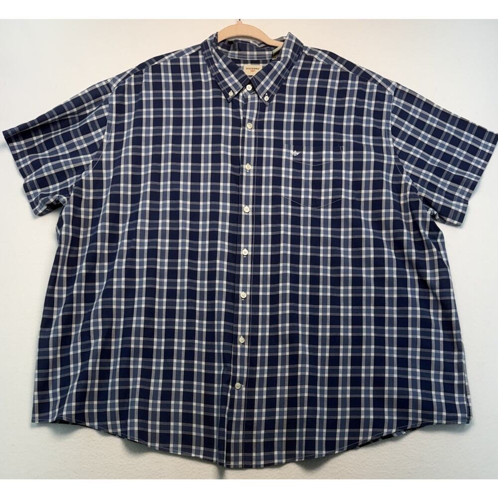 Dockers Men's 3XL navy White Plaid Button Up Short Sleeve Casual Shirt